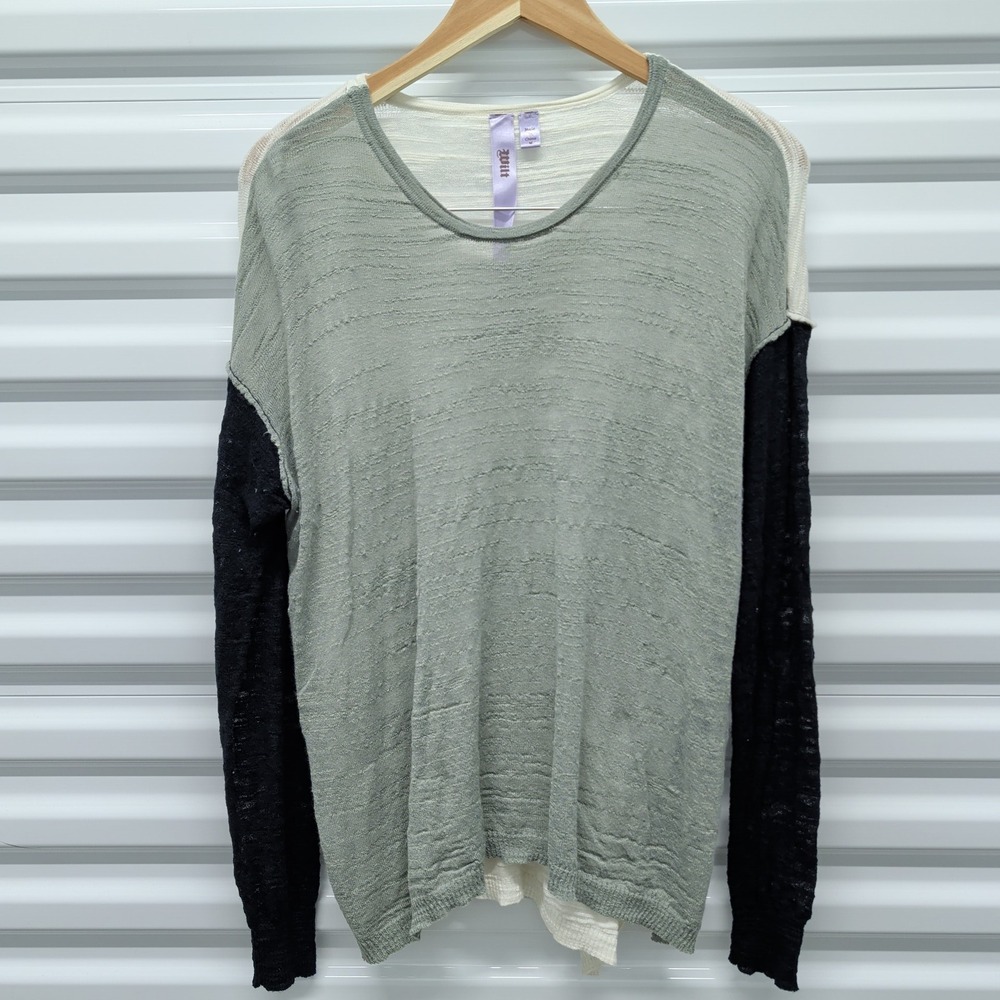 Wilt Sweater Size Medium Womens‎ Sage Green Colorblock Linen Blend Light Knit